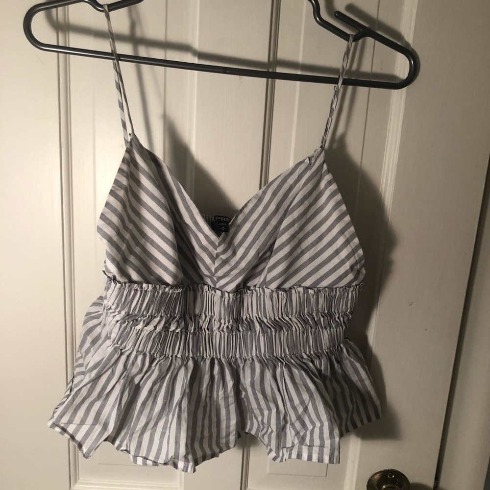 Express white and grey striped flare tank top